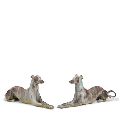 A large pair of lead alloy figures of greyhounds 20th century (2)