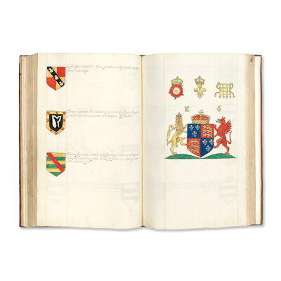 ELIZABETHAN ARMORIAL MANUSCRIPT Elizabethan armorial of the Nobility of England, arranged in reigns from William the Conqueror to Queen Elizabeth I, [c.1575]