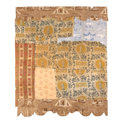 Les Monuments d'Egypte: a pair of early 19th century French Empire valances Designed by Jean-Baptiste Huet for the Oberkampf manufactory, Jouy, France, circa 1810 ((10))