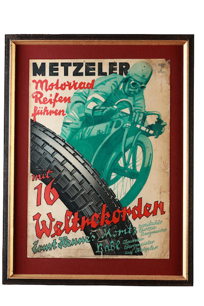 A Metzler Tyres advertising showcard after Ludwig Hohlwein, German, 1920s