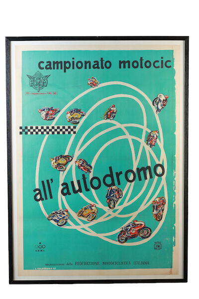 An 'FMI Campionato Motocic' poster, after C. Calderara, Italian, 1961