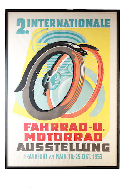 A '2 Internationale Fahrrad-U. Motorrad Ausstellung' poster after J K Schmidt, German, 1953