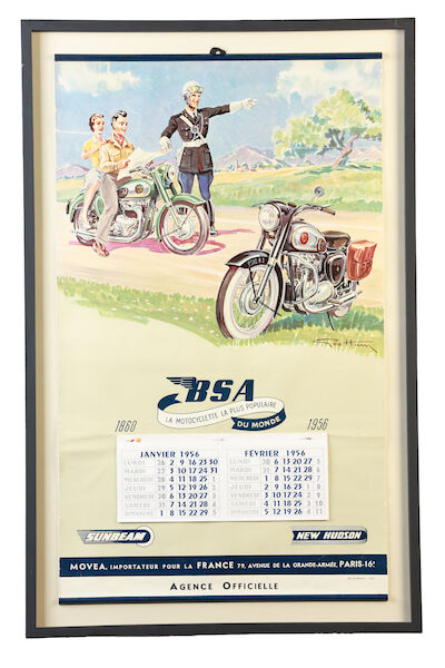Three French BSA advertising calendars with artwork after Geo Ham, 1953, 1955 and 1956, (3)