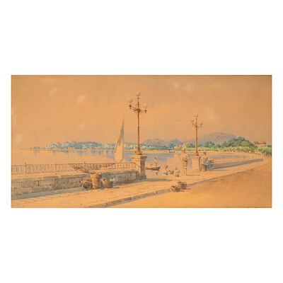 ANGELOS GIALLINA (1857-1939) La promenade de Garitsa, Corfu