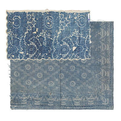 A panel of resist block-printed indigo cotton, together with another resist-dyed example The first French, probably late 18th century; the second probably French, circa 1800 ((2))