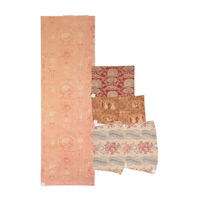 A length of toile de Jouy, together with three further panels of toile French, 18th century and later ((4))