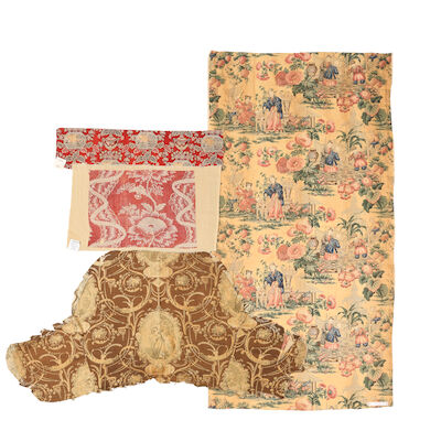 A length of printed Chinoiserie toile, together with three further fragments 18th century and later ((4))