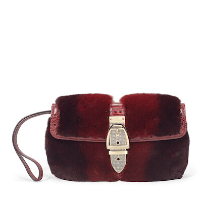 Gucci: a Wine Red Mink and Lizard Skin Evening Bag c. 2005 (includes dust bag and copy of original CITES)