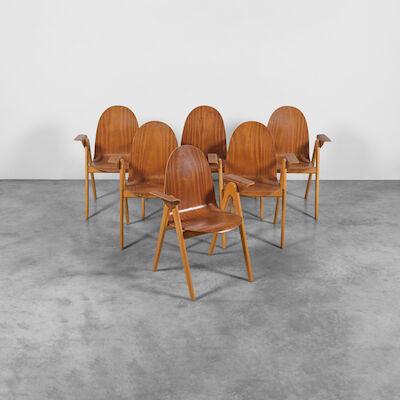 YNGVE EKSTRÖM (1913-1988) Ensemble de six fauteuils Knockdown