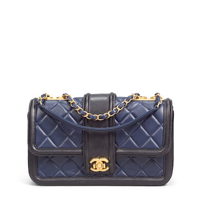 Chanel: a Blue and Black Lambskin Elegant CC Flap Bag 2014-15 (includes serial sticker, authenticity card, booklet and box)