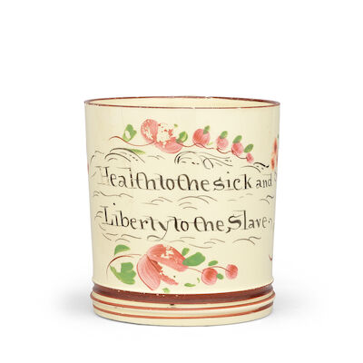 A creamware anti-slavery mug, first quarter 19th century