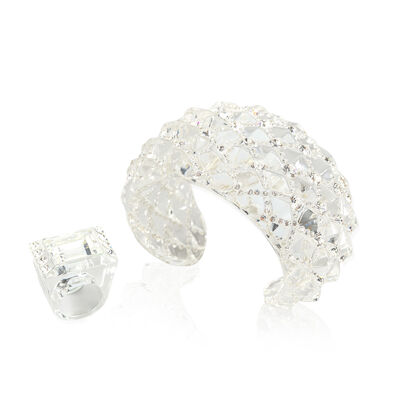 Christian Dior: a Clear Lucite and Crystal Bangle and Ring Set Spring 2004 (includes box)