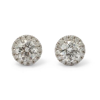A pair of diamond ear studs set with diamonds weighing a total of app. 2.93 ct, mounted in platinum. E-F/P. (2)