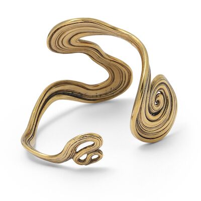 Arje Griegst: A "Spiral" bangle of gilded sterling silver. Weight app. 58.5 g. Inner diam. app. 5.3 x 6.1 cm.