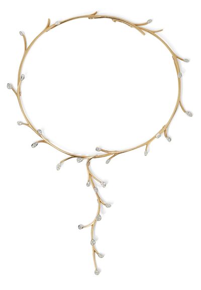 Ole Lynggaard: A "Twig" diamond necklace of 18k gold and white gold. L. 40.5 cm.