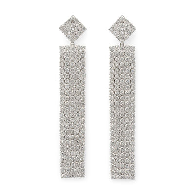 A pair of diamond ear pendants set with numerous brilliant-cut diamonds, mounted in 18k white gold. L. 6.5 cm. (2)