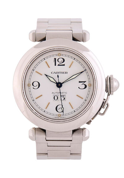 Cartier: Pasha C "Grande Date" of steel, ref. 2475. Mechanical movement with automatic winding and date indication, cal. 025, ETA 2892/42. 2000s.