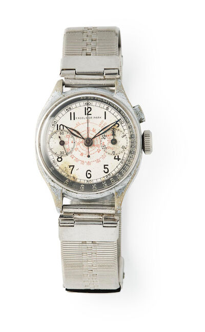 Excelsior Park: "Baby Chronograph" of steel. Mechanical movement with manual winding and mono-pusher chronograph, cal. EP42 Multichron. 1940s.