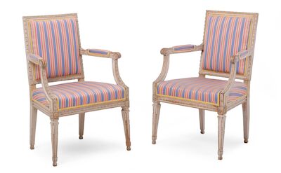 A pair of Gustavian armchairs of painted wood. Stockholm, late 18th century. (2)