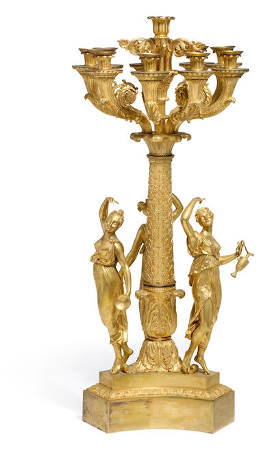 An impressive large gilt bronze French Empire candelabra attributed Pierre-Philippe Thomire c. 1815-1820. H. 100 cm. Diam. 46 cm.