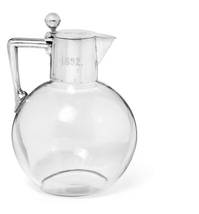 German silversmith, c. 1900: A glass claret jug and silver with monogram for Prince Harald. C. 1900. H. 16 cm.
