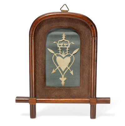 Hans Christian Andersen: A Danish paper-cut with symbols of faithfulness and love. C. 1845. H. 8.5 cm.