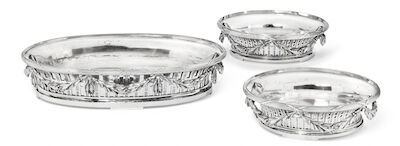 Boin-Taburet / Henry Fréres & Cie: A French Louis XVI style 1st standard silver three piece table set. Paris c. 1900. (3)