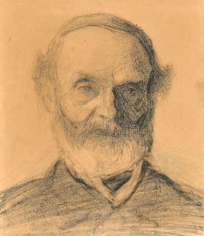 Vilhelm Hammershøi: Portrait of the artist's father-in-law, Jens Peter Ilsted. Unsigned. Pencil on paper. 28.4 x 24.2 cm. Portrait of the artist's father-in-law, Jens Peter Ilsted (1832-1901). Unsigned. Pencil on paper. Sheet size 28,4 x 24,2 cm.