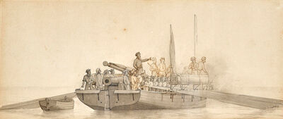 C. W. Eckersberg: A gunboat in battle. Unsigned. Drawing ink and wash on paper. Visible size 19 x 45 cm. A gunboat in battle. Unsigned. Drawing ink and wash on paper. Visible size 19 x 45 cm.