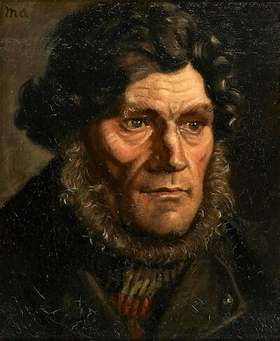 Michael Ancher: Fisherman Niels Henriksen. Signed M. A. Oil on canvas. 39 x 32 cm. Fisherman Niels Henriksen (1814-1887), Skagen. Signed M. A. Oil on canvas. 39 x 32 cm.