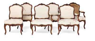 Pierre Nogaret: A pair of Louis XV walnut chairs. France, mid-18th century. (2)
