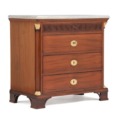 A Danish Louis XVI mahogany chest of drawer. Copenhagen, late 18th century. H. 79 cm. W. 81 cm. D. 46 cm.