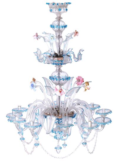 An Italian Murano glass twelve light chandelier. Venice, early 20th century. H. 150 cm. Diam. 110 cm.