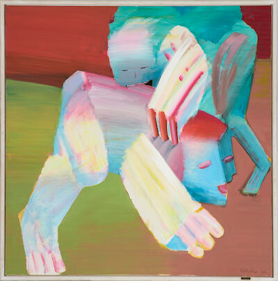 Arne Haugen Sørensen: Fight between Figures. Signed Sørensen 86. Oil on canvas. 195 x 195 cm. Fight between Figures. Signed Sørensen 86. Oil on canvas. 195 x 195 cm.