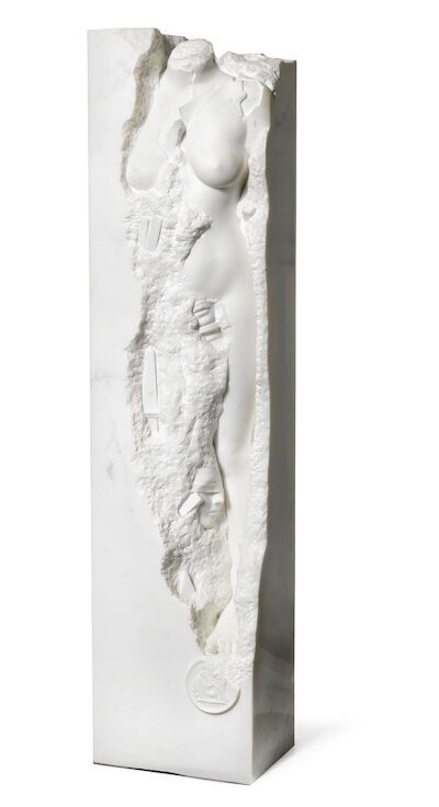 Jens-Flemming Sørensen: Untitled. Signed Jens-Flemming Sørensen 1997. White Carrara marble. H. 180 cm. Untitled. Signed Jens-Flemming Sørensen 1997. White Carrara marble. H. 180 cm.