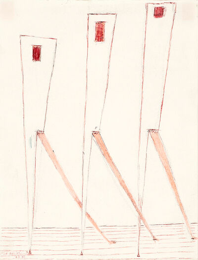 Louise Bourgeois: "The Accident". Signed LB 92. Mixed media on paper. Sheet size 30 x 22.5 cm. "The Accident". Signed LB 92. Mixed media on paper. Sheet size 30 x 22.5 cm.