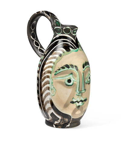Pablo Picasso: "Bearded Man's Wife", 1953. White earthenware decorated with glaze and carved relief. Edition 500 ex. H. 39 cm. D. 20.5 cm. "Bearded Man's Wife", 1953. Inscribed 'Edition Picasso Madoura' and stamped ' Edition Picasso' and 'Madoura Plein Feu'. White earthenware decorated with glaze an