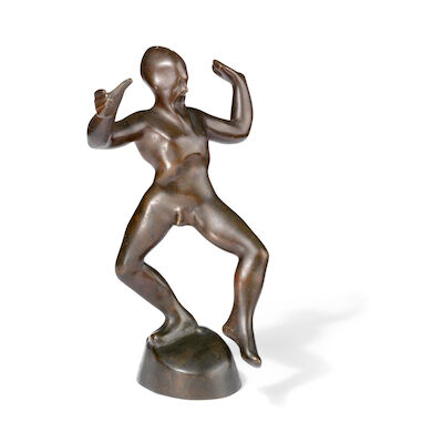Jean René Gauguin: "Dansende mand med skæg", c. 1914. Signed monogram, DK 4. Stamped underneath M 25-25 num. Bronce expl. Bronze. H. 17 cm. "Dansende mand med skæg" (Dancing man with a beard), c. 1914. Signed monogram, DK 4. Stamped underneath M 25-25 num. Bronce expl. Bronze. H. 17 cm.