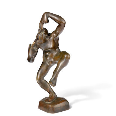 Jean René Gauguin: "Dansende mand, der vrænger ansigt", c. 1914. Signed monogram, DK 5. Stamped underneath M 28-25 num. bronce expl. Bronze. H. 17 cm. "Dansende mand, der vrænger ansigt" (Dancing man making a face), c. 1914. Signed monogram, DK 5. Stamped underneath M 28-25 num. bronce expl. Bronze.