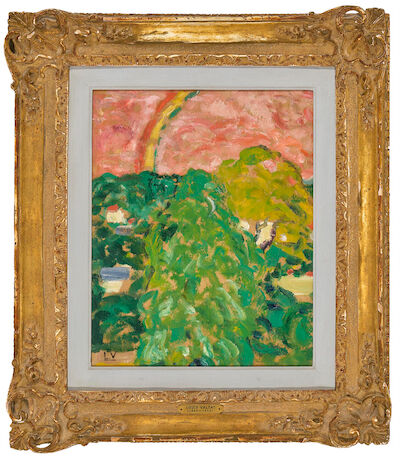 Louis Valtat: "The Rainbow at Bernay", circa 1894. Stamped signed LV from the artist's studio. Oil on paper mounted on canvas. 39 x 31.5 cm. "The Rainbow at Bernay", 1894. Stamped signed LV from the artist's studio. Oil on paper mounted on canvas. 39 x 31.5 cm.