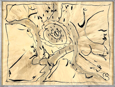 Pierre Alechinsky, Christian Dotremont: "Cheminements de coeur à la main de dix doigts". Signed Alechinsky 31 X 1972 and Dotremont. Indian ink and watercolour. "Cheminements de coeur à la main de dix doigts" (Heartfelt journeys with ten-fingered hands). Signed Alechinsky 31 X 1972 and Dotremont. Ind