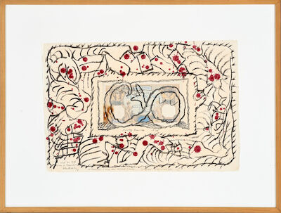 Pierre Alechinsky: "Monkey Business". Signed Alechinsky, Bougival le 20 avril 1988. Watercolour on paper. Sheet size 38 x 57 cm. "Monkey Business". Signed Alechinsky, Bougival le 20 avril 1988. Watercolour on paper. Sheet size 38 x 57 cm.