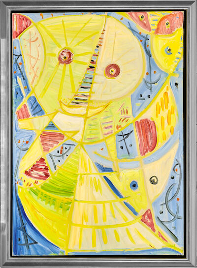 Egill Jacobsen: Mask composition, 1972. Signed and dated on the reverse. Oil on canvas. 93 x 66 cm. Mask composition. 1972. On the reverse stamped: "E.J. Fond and on a label: Evelyn og Egill Jacobsens FOND". Signed and dated on the reverse. Oil on canvas. 93 x 66 cm.