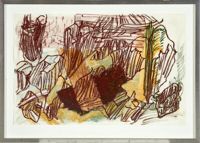 Per Kirkeby: Untitled. Signed monogram PK, July 1999. Mixed media on paper. 64 x 99 cm. Untitled. Signed monogram PK, July 1999. Mixed media on paper. 64 x 99 cm.