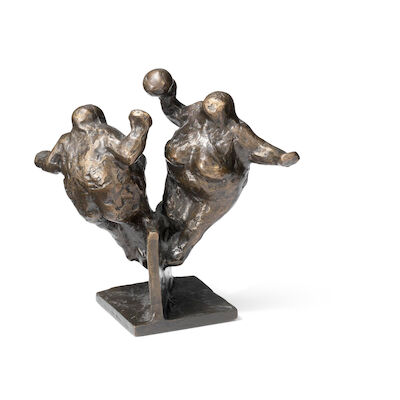 Keld Moseholm: A pair with a ball. Stamped KM 5-8. Patinated bronze. H. 10 cm. W. 9 cm. D. 9 cm. A pair with a ball. Stamped KM 5-8. Patinated bronze. H. 10 cm. W. 9 cm. D. 9 cm.