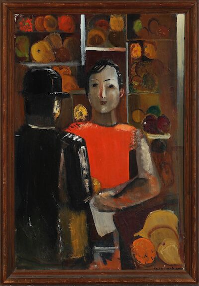 Ebba Carstensen: Fruit seller. Signed Ebba Carstensen. Oil on canvas. 91 x 61 cm. Fruit seller. Signed Ebba Carstensen. Oil on canvas. 91 x 61 cm.