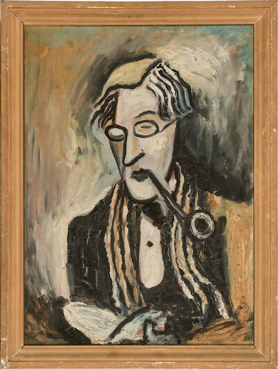 Eugène de Sala: Portrait of Storm P. Unsigned. Oil on panel. 70 x 49 cm. Portrait of Storm P. Unsigned. Oil on panel. 70 x 49 cm.