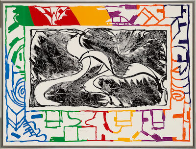 Pierre Alechinsky: "A tiré d'aile". Signed Alechinsky 2009, A/D. Edition 50 ex. Lithograph in colours. Visible size 120 x 159 cm. "A tiré d'aile". Signed Alechinsky 2009, A/D. Edition 50 ex. Lithograph in colours. Visible size 120 x 159 cm.