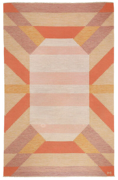 Anne-Marie Boberg: Handwoven wool carpet in "rölakan" flatweave technique. Geometric pattern in shades of pink. Handwoven wool carpet in "rölakan" flatweave technique. Geometric pattern in shades of pink. Signed AMB. Made second half of 20th century, Sweden. L. 308 cm. W. 197 cm.