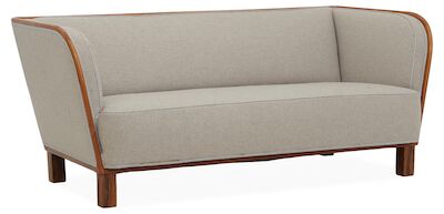 Edvard Kindt-Larsen: Three-seater sofa with Brazilian rosewood frame. Seat, sides and back upholstered with light grey wool. Three-seater sofa with Brazilian rosewood frame. Seat, sides and back upholstered with light grey wool. Made by cabinetmaker Gustav Bertelsen, 1930s. H. 73 cm. L. 180 cm. D. 8